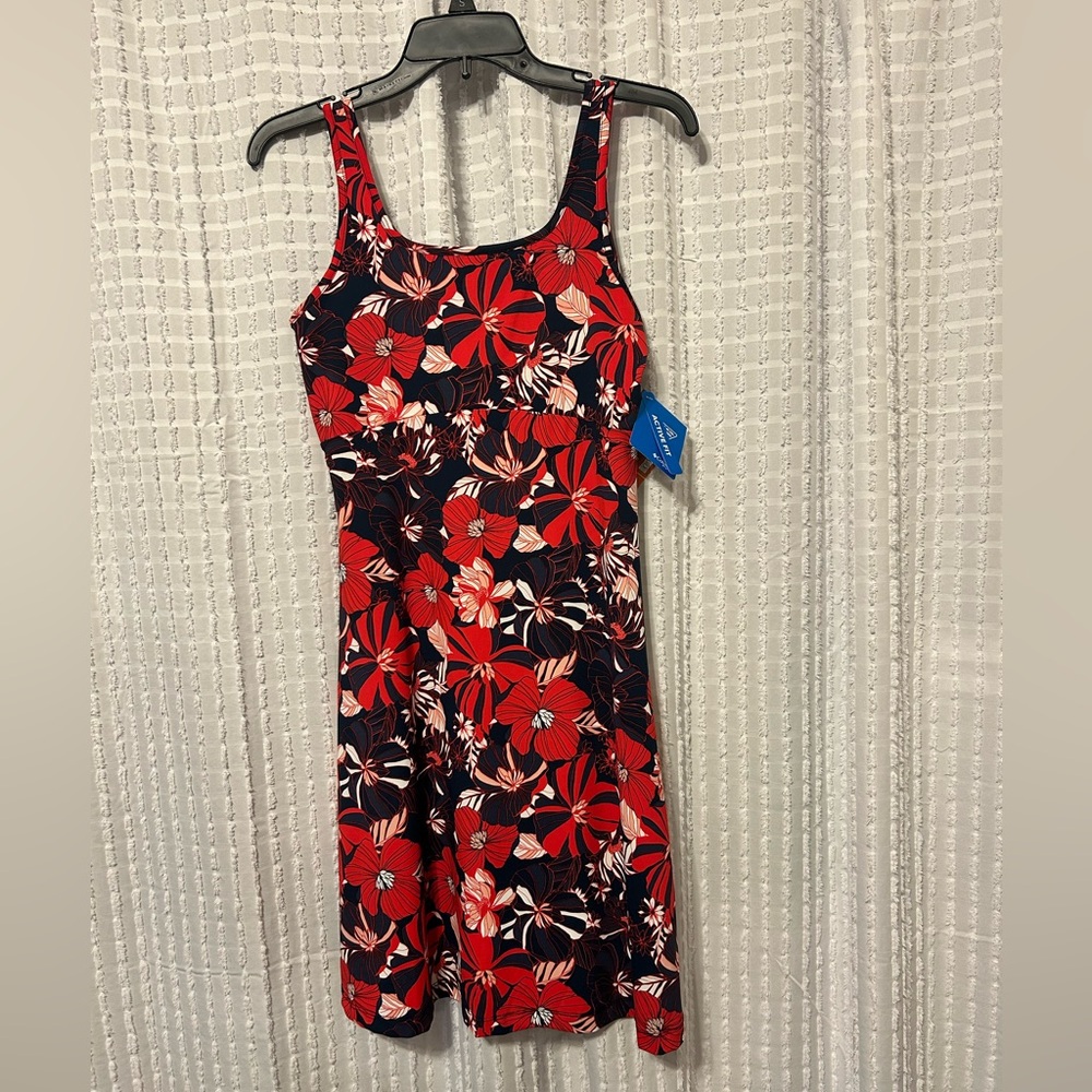 Columbia PFG Freezer III Dress Womens S/P Navy Red Floral Active Fit